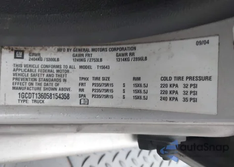 2005 Chevrolet Colorado Ls from USA, damaged, VIN 1GCDT136058154358